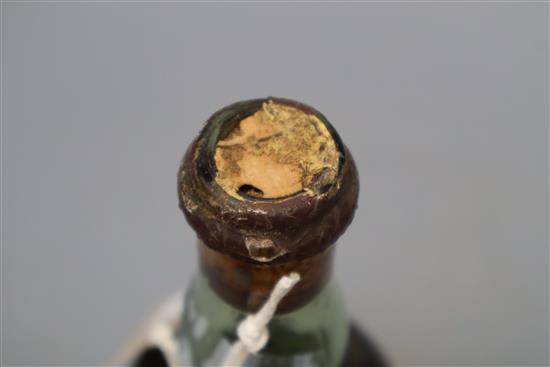 One bottle of vintage yellow Grande Chartreuse Liqueur, circa 1951-56, remnants of label